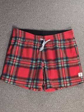 Chubbies Loungewear Fleece Shorts Red Tartan Plaid Elastic Waist Size Large 5"